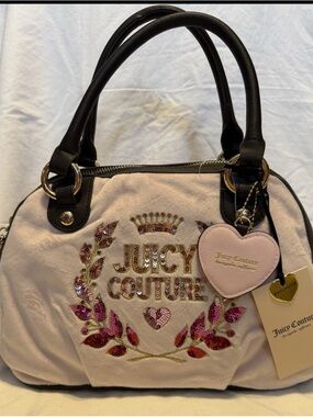 Juicy Couture Blush Pink Embellished Satchel with Black Handles